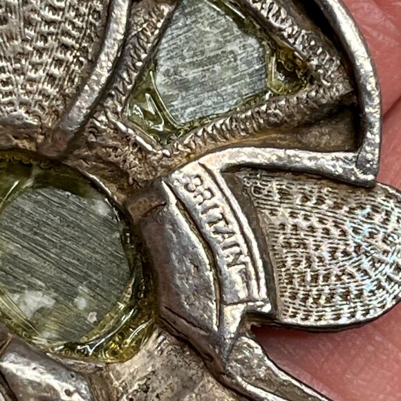 Vintage Celtic Scottish Cross Necklace Pendant Green Silver Tone Large BRITAIN - Picture 6 of 8